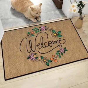 Welcome Flower Garland Velvet Non-Slip Door Mat