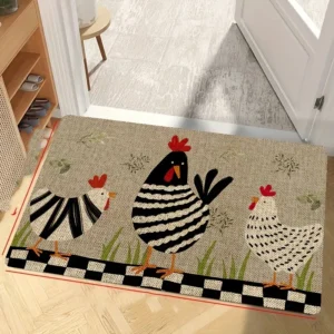 Rustic Colorful Cute Chickens Floor Mat Room Decor