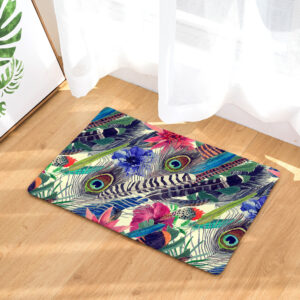 Peacock Pattern Printed Flannel Entrance Doormat