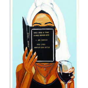 African American Afro Woman Drinks Wine Reads Book Poster