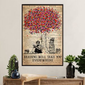 Books Lover Poster Prints | Reading Will Take You Everywhere | Wall Art Gift for Books Reader