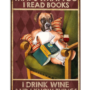 Boxer Read Books Drink Wine And Know Things Brindle Boxador Puppies Lover Poster