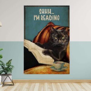 Cat Reading Book Funny Wall Art Book Lovers Vintage Poster, Cat Lovers Wall Art, Cat Mom Dad Gift
