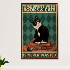 Cute Cat Canvas Prints | Loves Books & Cats | Wall Art Gift for Cat Kitties Lover
