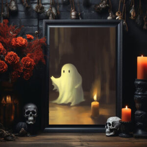 Cute Ghost Dancing By The Candle Poster, Vintage Poster, Cute Ghost Poster, Haunting Ghost, Halloween Decor, Dark Academia, Room Decor - Best gifts your whole family