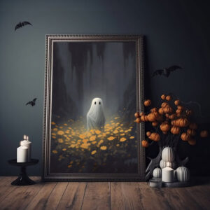 Cute Ghost in the Flower Garden Poster, Ghots In Flower, Art Poster Print, Haunting Ghost, Halloween Decor, Dark Academia Room Decor - Best gifts your whole family