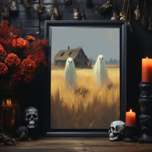 Cute Ghosts in Field, Ghosts Art Print, Halloween Art Print, Halloween Decor, Spooky Vintage Halloween, Dark Academia, Halloween Gift - Best gifts your whole family