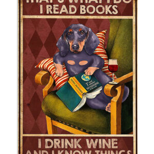 Dachshund Book Wine Puppies Lover Poster