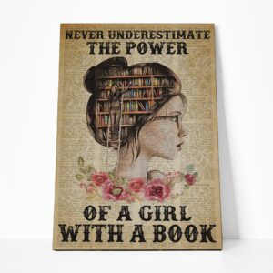 The Power Of A Girl With A Book Poster, Bookworm Gift, Book Lovers Vintage Wall Art, Gift For Her