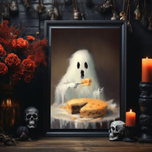 Ghost Are Enjoying Cake Poster, Vintage Poster, Birthday Ghost, Haunting Ghost, Halloween Decor, Dark Academia Room Decor - Best gifts your whole family