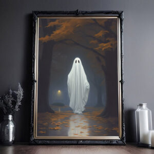 Ghostly Figure Gliding Under Trees Poster, Vintage Poster, Dark Academia, Haunting Ghost, Halloween Decor, Dark Academia Room Decor - Best gifts your whole family