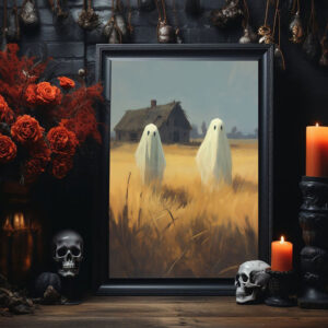 Ghosts in Field Poster, Ghosts Art Print, Halloween Art Print, Halloween Decor, Spooky Vintage Halloween, Dark Academia, Halloween Gift - Best gifts your whole family