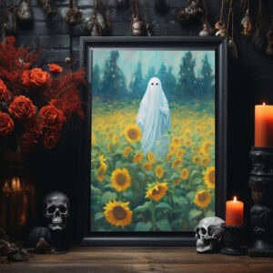 Ghosts In Sunflower Field Poster, Ghosts Art Print, Halloween Art Print, Halloween Decor, Spooky Vintage Halloween, Print Wall Art, Halloween Gift - Best gifts your whole family