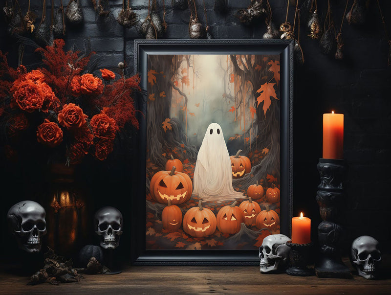 Ghosts In The Fall Forest , Vintage Poster, Dark Academia, Haunting Ghost,Pumpkin Poster, Halloween Decor, Dark Academia Room Decor - Best gifts your whole family