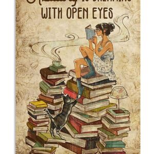 Reading Is Dreaming With Open Eyes Poster, Books Lovers Vintage Poster, Books Reader Gift
