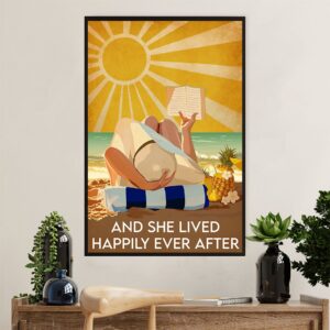 Summer Ocean Canvas Wall Art Prints | Girl Reading Books | Gift for Sand Beach Sea Lover