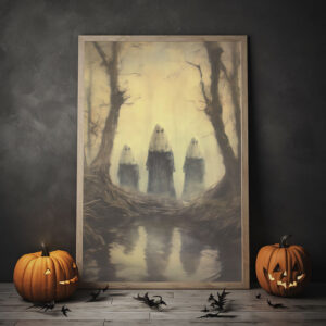 Three Femail Ghost In The Murky Forest Poster, Vintage Photography, Art Poster Print, Gothic Occult Poster, Halloween Poster, Wall Decor, Halloween Decor